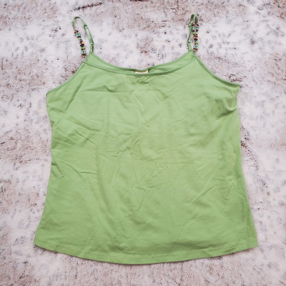 Faded Glory Vtg Y2K Beaded Strap Cami Tank Top XL Green Fairy Boho Built In Bra
